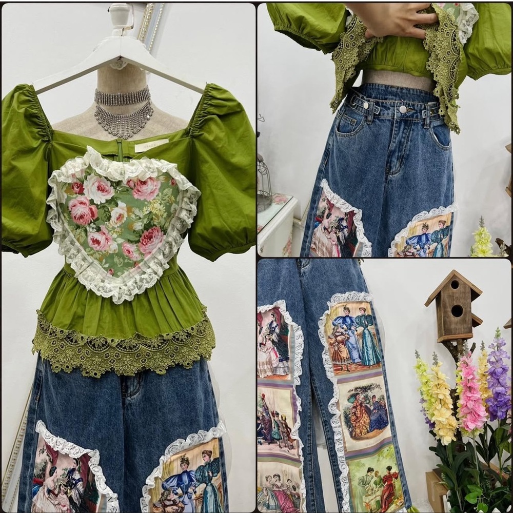 Grace Li Green and Denim Dress‎ - Picture 2 of 5